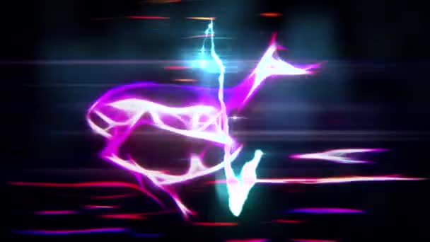 Молния сердце бьется пульс энергии газель работает в неоновом лесу бесшовный цикл новое качество уникальное мультипликационная анимация ручной работы динамические радостные видео кадры — стоковое видео