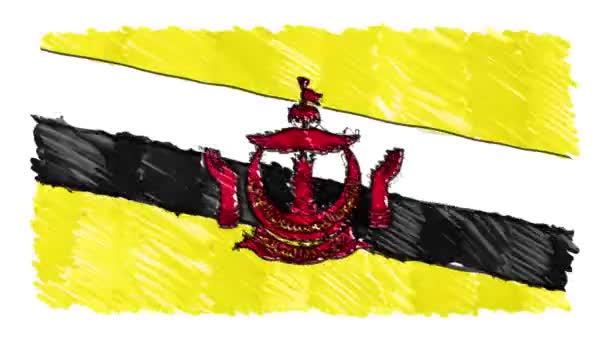 Stop motion marker dibujado Brunei bandera de dibujos animados de fondo nueva calidad patriótico nacional símbolo colorido vídeo metraje — Vídeo de stock