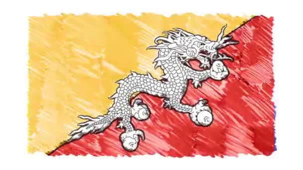 Stop motion marker drawn Butane flag cartoon animation background new quality national patriotic colful symbol vídeo footage — Vídeo de Stock