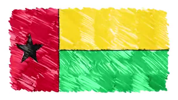 Стоп движения маркер нарисован Гвинея BISSAU флаг мультфильм анимационный фон новое качество национального патриотического красочный символ видео кадры — стоковое видео