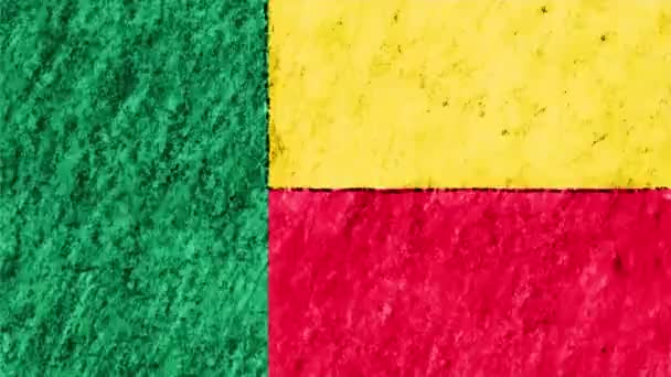 Stop-motion pastell krita crayon dras Benins flagga tecknad animation sömlös loop bakgrunden nya kvalitet patriotiska färgglada nationalsymbol videofilmer — Stockvideo
