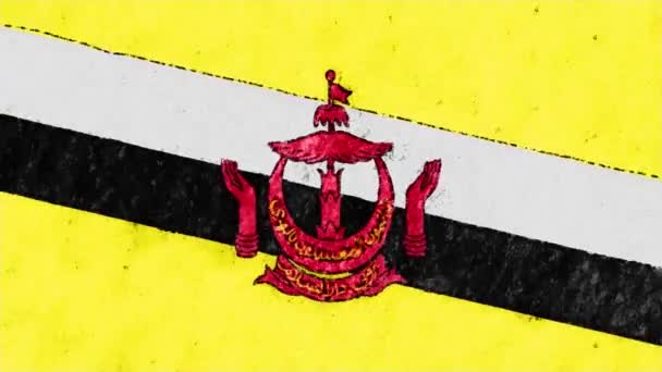 Stop motion pastel tiza crayón dibujado Brunei bandera dibujos animados animación lazo sin costuras fondo nueva calidad patriótico nacional símbolo colorido material de archivo de vídeo — Vídeo de stock