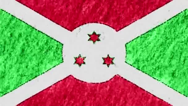 Crayon craie pastel stop motion dessiné Burundi drapeau dessin animé animation boucle transparente fond nouvelle qualité nationale patriotique coloré symbole vidéo — Video