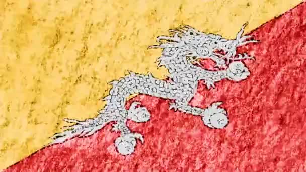 Crayon craie pastel stop motion dessiné drapeau Butane animation dessin animé boucle transparente fond nouvelle qualité nationale patriotique coloré symbole vidéo — Video