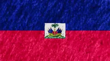 stop motion animasyon sorunsuz döngü arka plan yeni kalite ulusal vatansever renkli sembol video görüntüleri pastel tebeşir mum boya çizilmiş Haiti bayrak karikatür