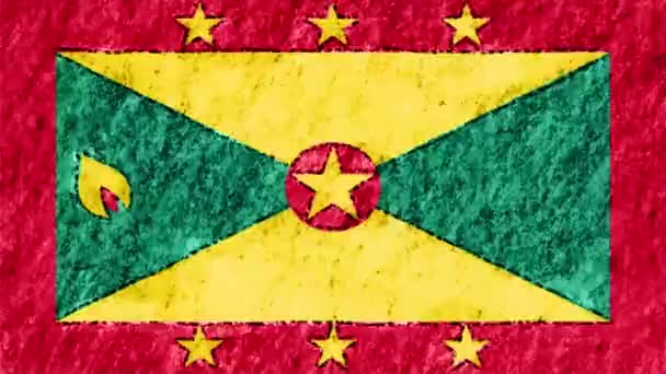 Stop motion pastelkrijt crayon getrokken Grenada vlag cartoon animatie naadloze loops achtergrond nieuwe kwaliteit nationale patriottische kleurrijke symbool videobeelden — Stockvideo