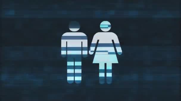 Simple couple family symbol glitch screen distortion holographic display animation seamless loop background - New quality universal close up vintage dynamic animated colorful joyful cool nice video — Stock Video