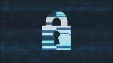 kilit simgesi aksaklık ekran bozulma holografik ekran sorunsuz döngü sybersequrity arka plan yeni kalite evrensel kapatın vintage dinamik animasyonlu renkli neşeli serin güzel video animasyon