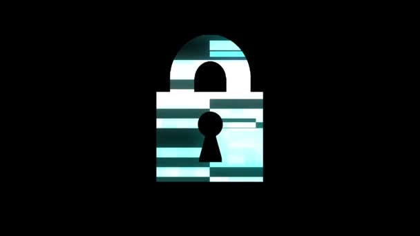 Lock symbol glitch screen distortion holographic display animation seamless loop sybersequrity background new quality universal close up vintage dynamic animated colorful joyful cool nice video — Stock Video