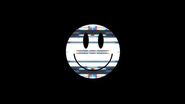 Glimlach symbool op digitale oude tv scherm naadloze loops glitch interferentie animatie nieuwe dynamische retro vrolijke kleurrijke retro vintage video footage — Stockvideo