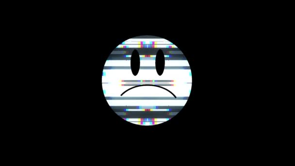 Triste sonrisa cara símbolo en hud pantalla sin costuras bucle glitch interferencia animación nuevo dinámico retro alegre colorido retro vintage video metraje — Vídeos de Stock