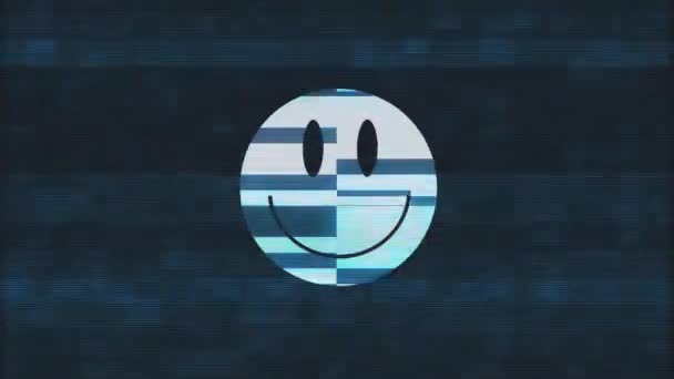 Symbole de sourire sur l'écran de télévision numérique ancienne boucle transparente interférence interférence animation nouvelle dynamique rétro joyeuse colorée rétro vidéo vintage 