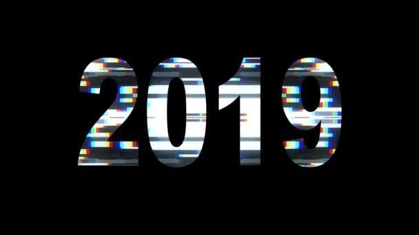2019 glitch text on black background new quality motion dynamic holiday joyful cool vídeo footage loop — Vídeo de Stock