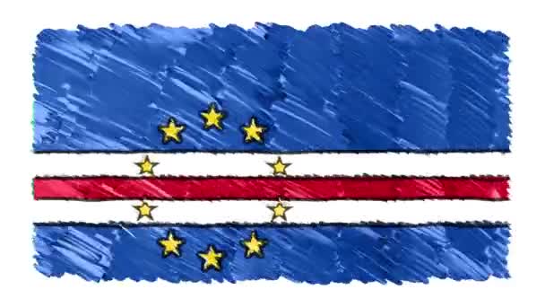 Stop motion marker getrokken Kaapverdië vlag cartoon animatie achtergrond nieuwe kwaliteit nationale patriottische kleurrijke symbool videobeelden — Stockvideo