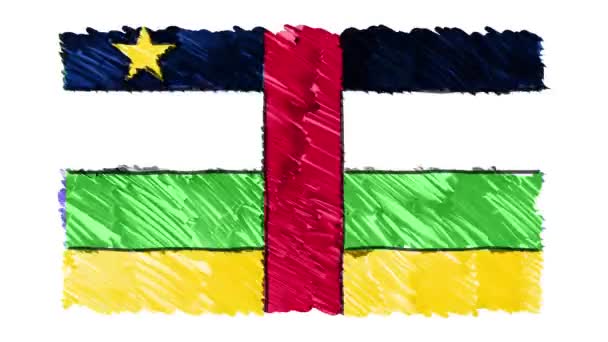 Stop motion animasyon arka plan yeni kalite ulusal vatansever renkli sembol video görüntüleri çizilmiş işaret Orta Afrika Cumhuriyeti bayrağı karikatür — Stok video