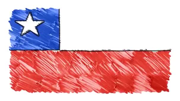 Stop motion marker getrokken Chili vlag cartoon animatie achtergrond nieuwe kwaliteit nationale patriottische kleurrijke symbool videobeelden — Stockvideo