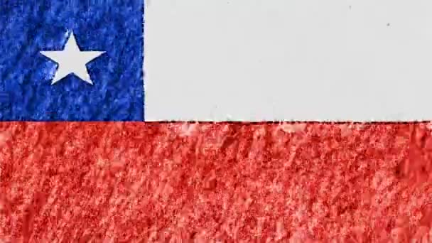 Stop motion pastelkrijt crayon getrokken Chili vlag cartoon animatie naadloze loops achtergrond nieuwe kwaliteit nationale patriottische kleurrijke symbool videobeelden — Stockvideo