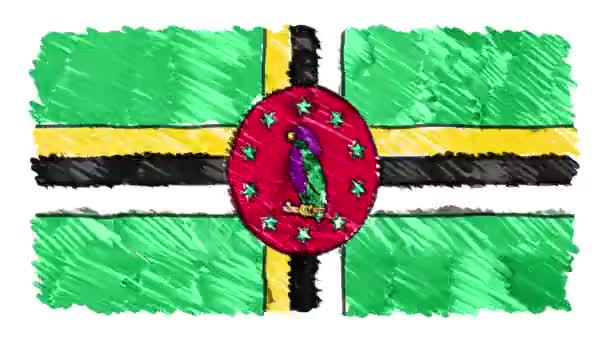 Stop motion pastelkrijt crayon getrokken Dominica vlag cartoon animatie naadloze loops achtergrond nieuwe kwaliteit nationale patriottische kleurrijke symbool videobeelden — Stockvideo