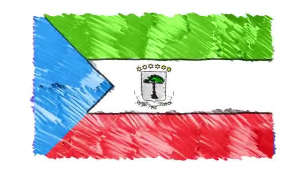 Stop motion marker dibujado Bandera de Guinea Ecuatorial animación de dibujos animados fondo nueva calidad patriótico nacional símbolo colorido vídeo metraje — Vídeos de Stock