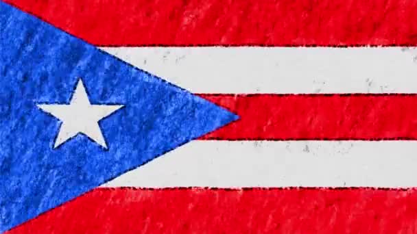 Stop motion pastelkrijt crayon getrokken Puerto Rico vlag cartoon animatie naadloze loops achtergrond nieuwe kwaliteit nationale patriottische kleurrijke symbool videobeelden — Stockvideo