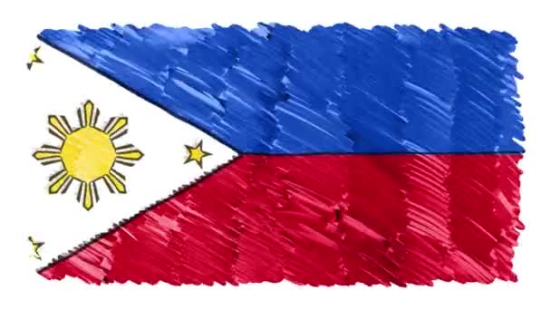 Stop motion marqueur dessiné Philippines drapeau dessin animé animation arrière-plan nouvelle qualité patriotique national coloré symbole vidéo — Video