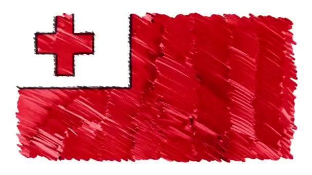 Stop motion marker dibujado Tonga bandera de dibujos animados de fondo de animación nueva calidad patriótica nacional símbolo colorido vídeo metraje — Vídeo de stock