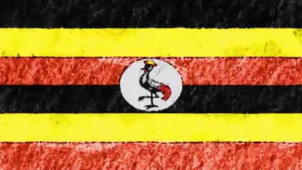 Stop-Motion Pastellkreide gezeichnet Ugandas Flagge Cartoon Animation nahtlose Schleife Hintergrund neue Qualität national patriotisch bunt Symbol Videomaterial — Stockvideo