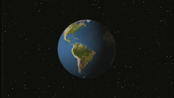 Rapide rembobinage vhs bande effet terre globe tournant dans les étoiles espace rétro intro tv écran animation fond boucle Nouvelle qualité universelle rétro vintage coloré vidéo — Video