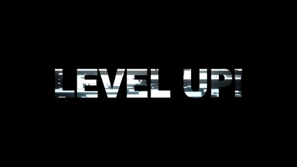 Neon glitch LEVEL UP text animation background logo seamless loop New quality universal technology motion dynamic animated background colorful joyful video — Stock Video