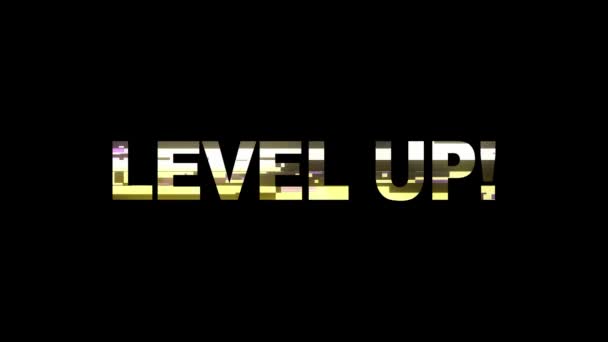 Neon glitch level up text animation hintergrund logo nahtlose schleife neue qualität universelle technologie bewegung dynamisch animierter hintergrund bunt freudig video — Stockvideo