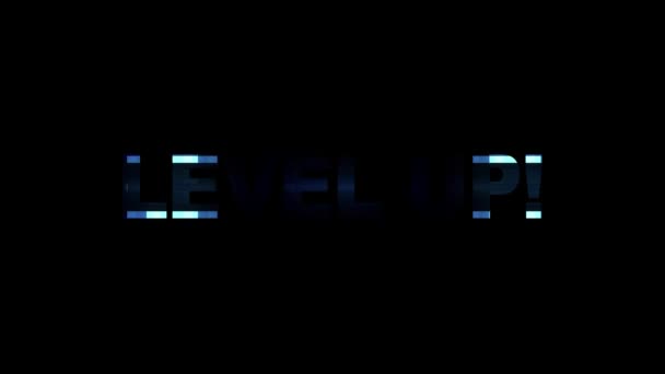 Neon glitch LEVEL UP text animation background logo seamless loop New quality universal technology motion dynamic animated background colorful joyful video — Stock Video