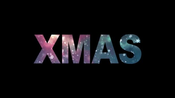 Текст слова XMAS со снегопадом маска анимации фон бесшовный цикл - новое качество универсальный ретро-винтажный красочный stockvideo — стоковое видео