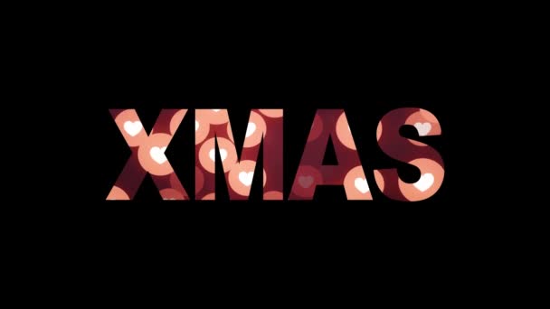 XMAS word text with hearts mask animation background seamless loop - New quality universal retro vintage colorful stockvideo — Stock Video