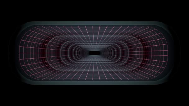 In uit vlucht door Vr neon paars licht raster blauw cyber tunnel Hud interface motion graphics animatie achtergrond nieuwe kwaliteit retro-futuristische vintage stijl cool leuke mooie video foota — Stockvideo