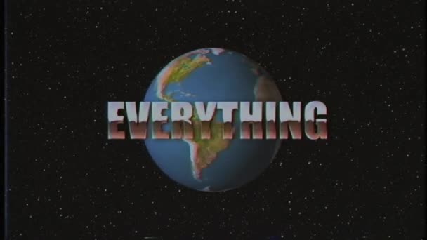 Shiny retro VHS style EVERYthING word fly in and out in stars space and Earth globe animation background new unique vintage beautiful dynamic joyful colorful video stock footage — Stock Video