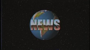 parlak retro Vhs stil haber kelime sinek girip yıldız alan ve dünya küre animasyon arka plan yeni benzersiz vintage güzel dinamik neşeli renkli video Stok görüntüleri
