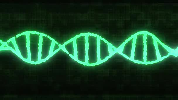 Dna Spiral Molekylen Roterar Digitala Störningar Buller Glitched Skärm Animation — Stockvideo