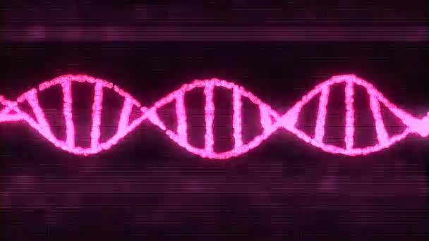 DNA spiral molecule rotating on digital interference noise glitched screen animation background new quality beautiful natural health cool nice stock video footage — Stock Video