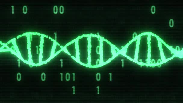 DNA-spiral molekylen roterar på digitala störningar buller binar koden glitched skärm animation bakgrund nya kvalitet vacker naturlig hälsa cool nice video arkivfilmer — Stockvideo