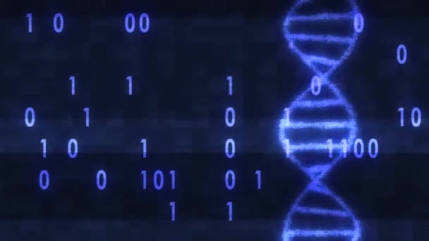 DNA-molecule van de spiraal draaien op digitale interferentie lawaai binar code glitched animatie achtergrond nieuwe schermkwaliteit mooie natuurlijke gezondheid cool video mooi beeldmateriaal — Stockvideo