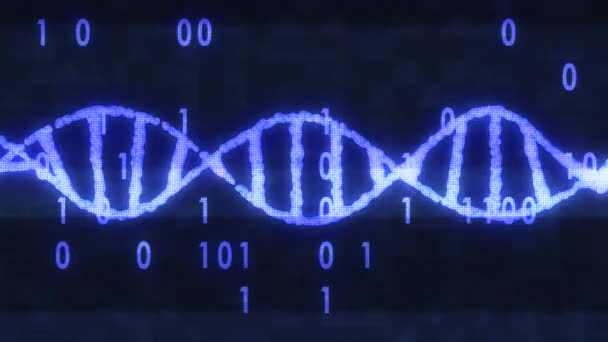 DNA spiral molecule rotating on digital interference noise binar code glitched screen animation background new quality beautiful natural health cool nice stock video footage — Stock Video
