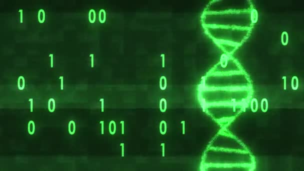 Molekul spiral DNA berputar pada interferensi digital Kode binar noise animasi layar glitched Latar belakang animasi baru kualitas kesehatan alami yang indah Keren rekaman video stok yang bagus — Stok Video
