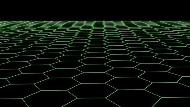 Hexagonal grid net field landscape flight seamless loop drawing motion graphics animation background new quality vintage style cool nice beautiful 4k stock video footage — Stock Video