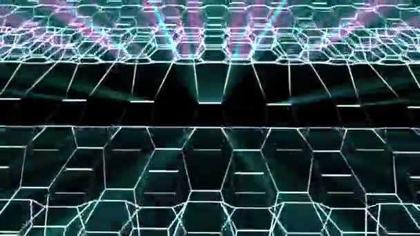 Shiny hexagonal grid net waving field landscape seamless loop drawing motion graphics animation background new quality vintage style cool nice beautiful 4k video footage — Stock Video