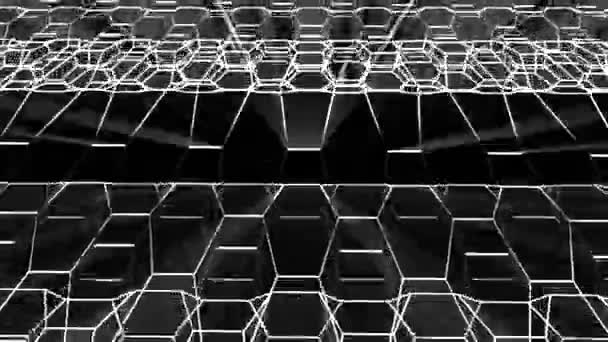 Brillant hexagonal grille filet ondulant champ paysage boucle transparente dessin mouvement graphiques animation arrière-plan nouveau style vintage qualité cool belle vidéo 4k — Video