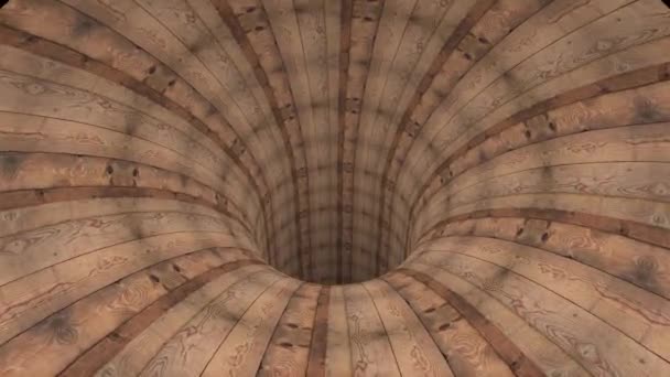 Wooden wormhole funnel tunnel flight seamless loop animation background new quality vintage style cool nice beautiful 4k stock video footage — Stock Video