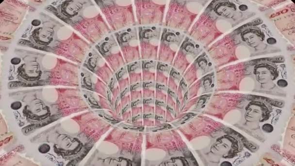 Brittiska pund maskhål tratt tunnel flyg sömlös loop animation bakgrund nya kvalitet finance business cool trevlig vacker 4k video arkivfilmer — Stockvideo