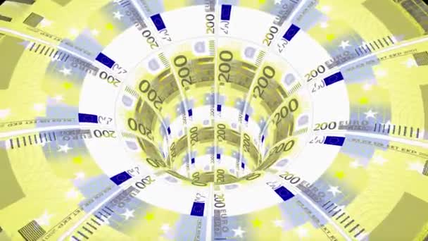 Euro wormgat trechter tunnel vlucht naadloze loop animatie achtergrond nieuwe kwaliteit finance business cool leuke mooie 4k video beeldmateriaal — Stockvideo