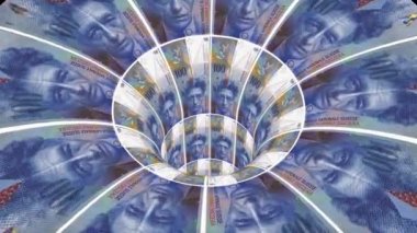 solucan deliği huni tünel uçuş sorunsuz döngü animasyon arka plan yeni kalite finans iş serin güzel güzel 4 k stok video görüntüleri İsviçre frank