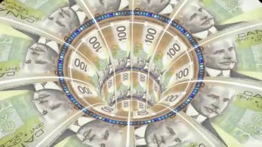 cnadian doları solucan deliği huni tünel uçuş sorunsuz döngü animasyon arka plan yeni kalite finans iş serin güzel güzel 4k stok video görüntüleri